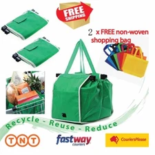 2X Foldable Eco Reusable Grocery Shopping Bag Grab Supermarket Tote Clip to Cart
