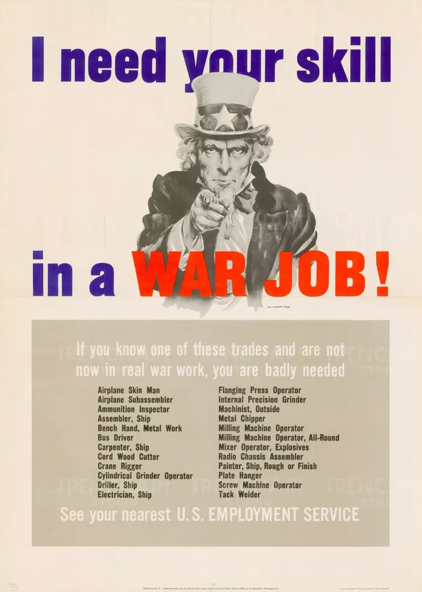 Vintage World War II Poster of Uncle Sam Shaking Hands with a