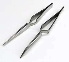 Cross Lock Tweezer Set Of 2 Bent  Straight Self Closing Holding Tweezers S.S.