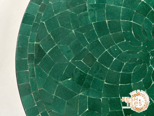 43INCH ROUND MOSAIC TABLE, Moroccan Matte Green Tiles, Handmade Flower Design - Picture 7 of 10