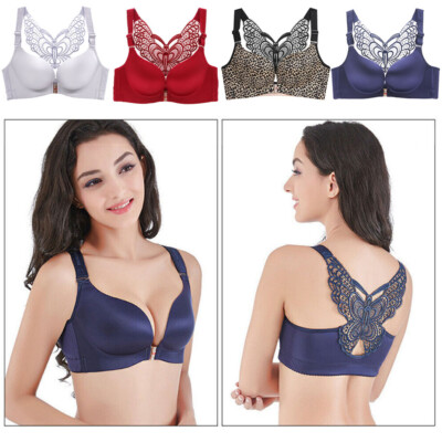 38B Sexy Bras Solid Seamless Front Closure Push Up Bra Women's Lingerie Blue