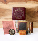 Antique Linen and Paper Embossing Kit withRare Carter’s Ink Bottle. Wreath Stamp