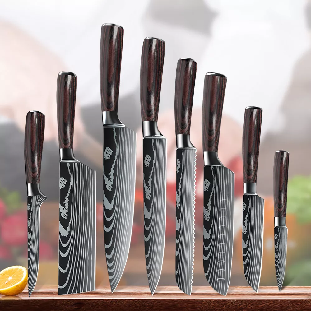 8 Piece Damascus Chef Knife Set