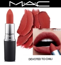 MAC Powder Kiss 316 DEVOTED TO CHILI Lipstick Full Size 0.10 oz NIB