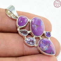 Solid 925 Sterling Silver Purple Copper Turquoise Jewelry Pendant 1.7 Ac403 Solid 925 Sterling Silver Purple Copper Turquoise Jewelry Pendant 1.7 Ac403
