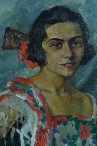 Ancien Tableau Portrait de jeune fille Costume Espagne 1930 Mag hst cadre - Photo 5/11