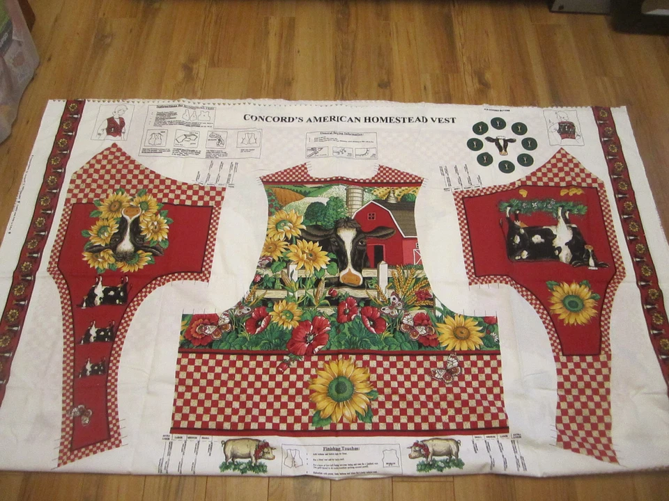 Concord's American Homestead Vest Cotton Sew Fabric Panel Fits S-XL Farm - Image 2 of 4
