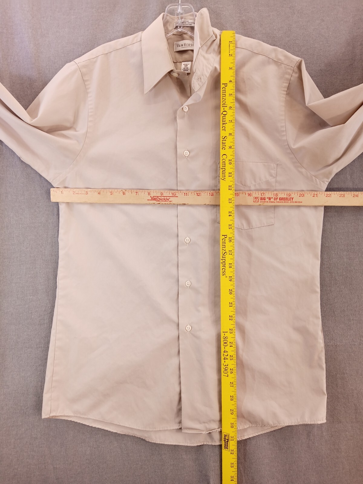 Van Heusen shirt Men 15.5 32/33 tan Dress button up Poplin Adult eBay