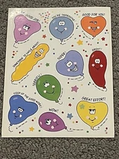 Vintage 1985 Hallmark Sticker Sheet Balloons With Happy Faces Positive Reinforce