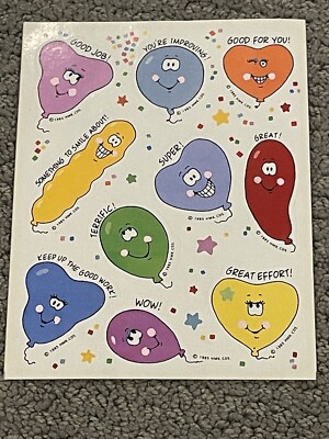 5 Sheets Vintage 1985 Hallmark Stickers Balloons With Happy Faces Positive