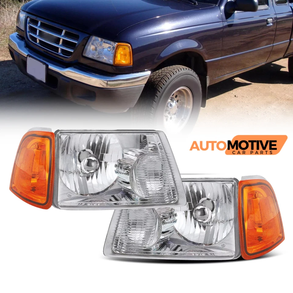 For 2001-2011 Ford Ranger XL XLT Clear Headlights Chrome+Corner Light Left+Right - Image 2 of 4