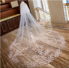 Gorgeous Lace Appliqued 5M Off-white Bridal Veil with Comb,