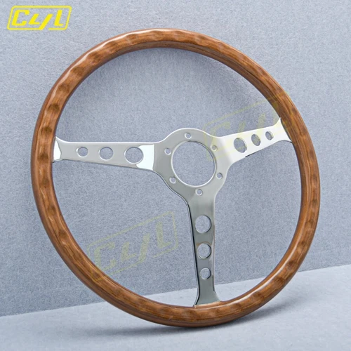 15inch 380mm Wood Classic Steering Wheel PCD 70mm Silver Spoke Solid Wood - Picture 3 of 6