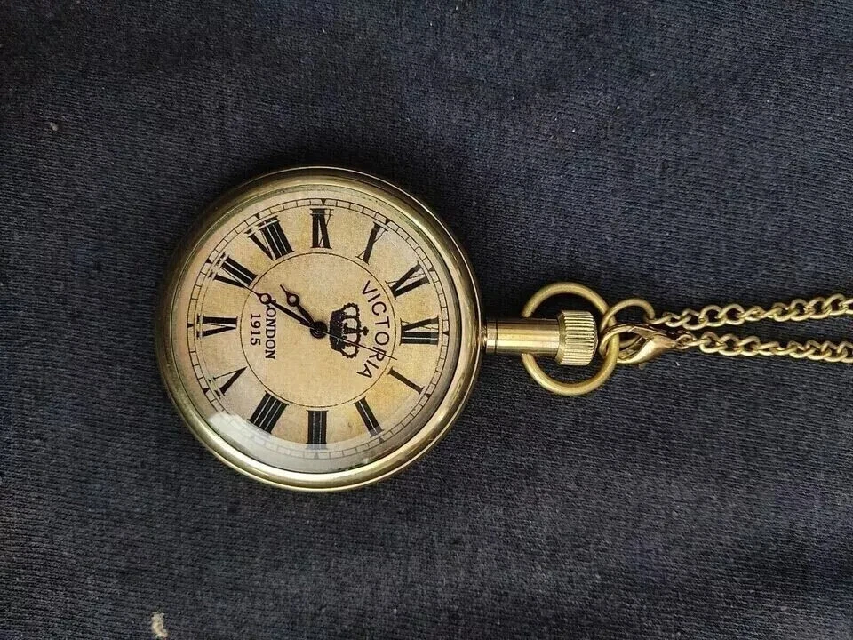 Antique Vintage Style Maritime Brass Victoria London 1915 Pocket Watch gift - Image 4 of 4