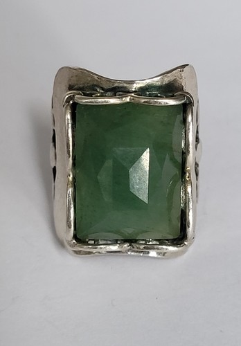 Chunky Vintage Silver & Green Jadeite Ring. Size K1/2. Ref: xbod. - Picture 6 of 15