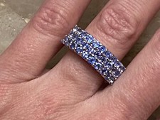 Stunning 3 Row, Light Blue Sapphire, Sterling Silver Ring, Size 7 US