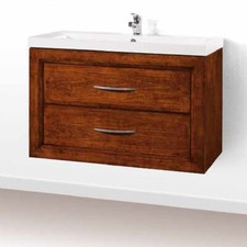 MOBILE BAGNO IN LEGNO ARTE POVERA  SOSPESO COLORE NOCE COMPRENSIVO DI LAVABO 