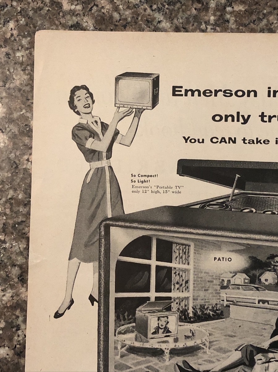 1954 Emerson Portable TV Television PRINT AD World Only Truly