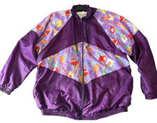 Vintage 80s Track Jacket Windbreaker Purple Funky Colours Mens L/XL Oversized