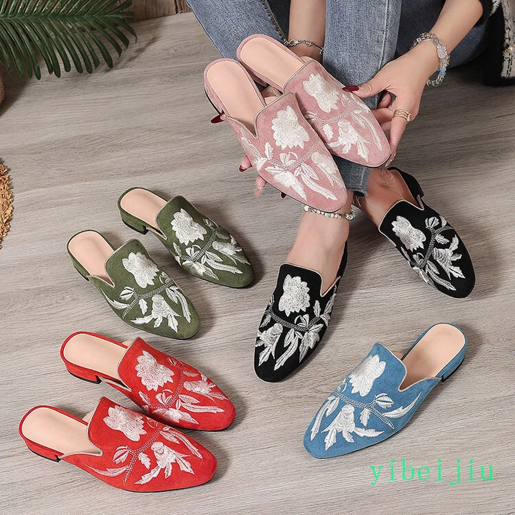 2025 Zapatillas Étnicas Para Mujer Bordado Flor Zapatos Planos Mules De Colección Confort Foto 4 de 4
