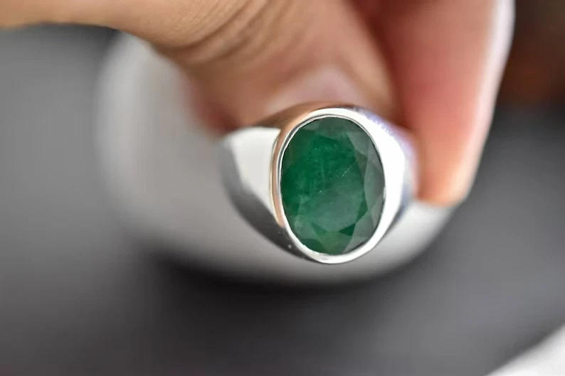Laborgefertigter Smaragd Herren Ring 925 Sterling Silber Handarbeit Edelstein... - Bild 2 von 3