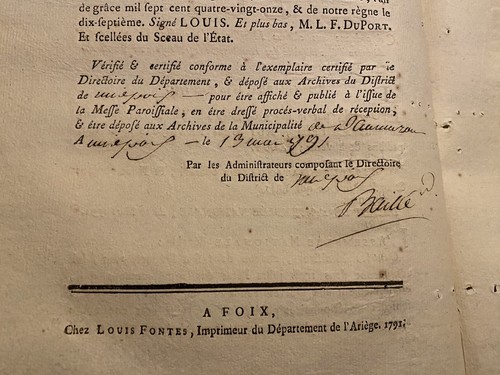 Revolution / Ludwig XVI. / Ersatz abwesender Beamter / 1791, Foix (09) - Bild 4 von 5