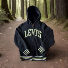 Levi's Boys M 8-10yr Black Full Zip Spellout Logo Fleece Hoodie Longsleeve