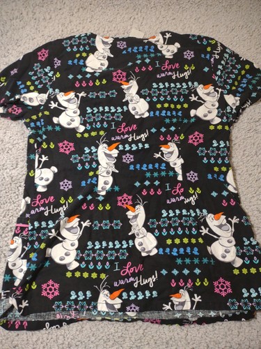 Disney's Frozen Olaf I Love Warm Hugs Scrub Top With Pockets Size S - Picture 9 of 14
