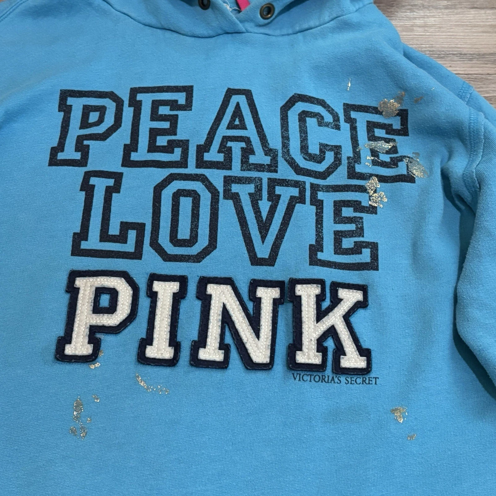 UNDERCOVER Felpa con cappuccio tunica vintage Y2K ROSA Victoria’s Secret PEACE LOVE PINK taglia L