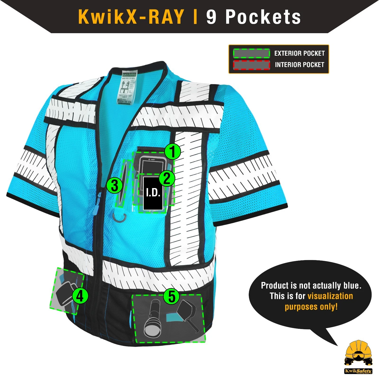 KwikSafety SPECIALIST Safety Vest (Multi-Use Pockets) Class 3 ANSI OSHA Hi Vis - product detail image 6