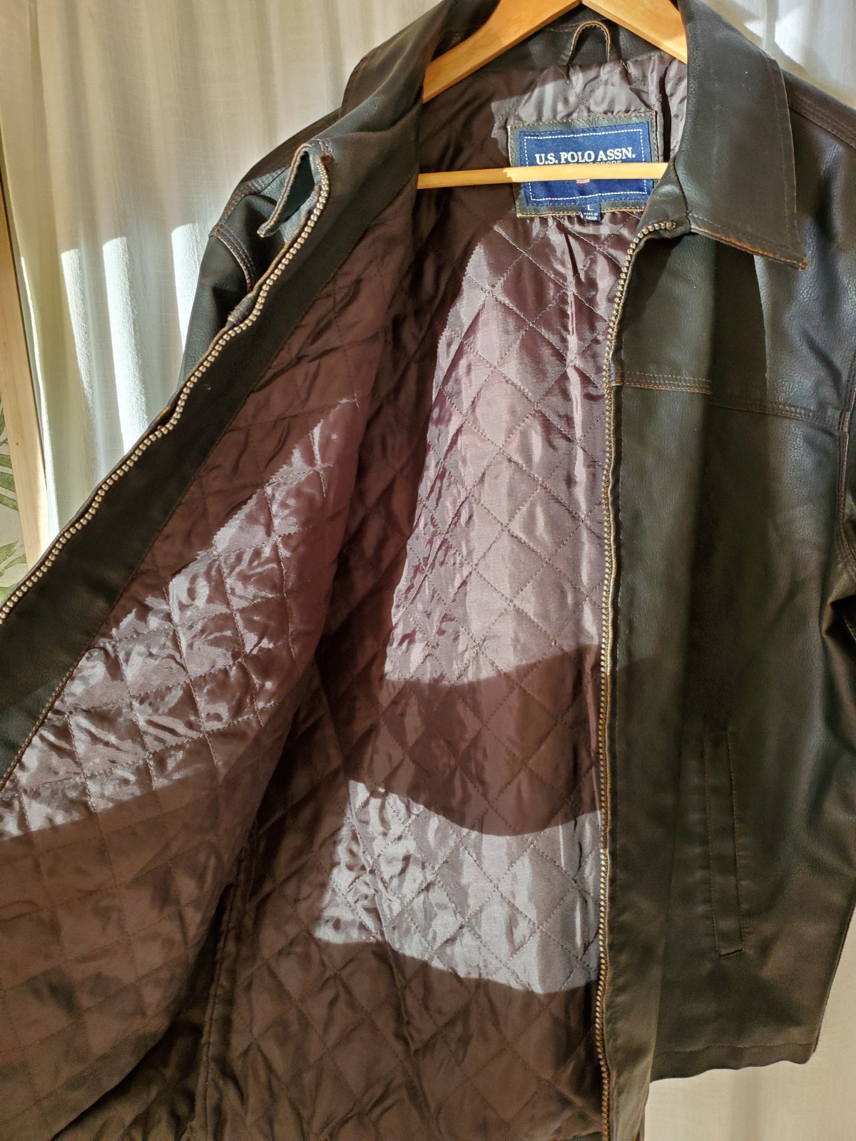 US Polo Assn. Genuine Real Leather Jacket Black Full Zip Coat Size L image 9