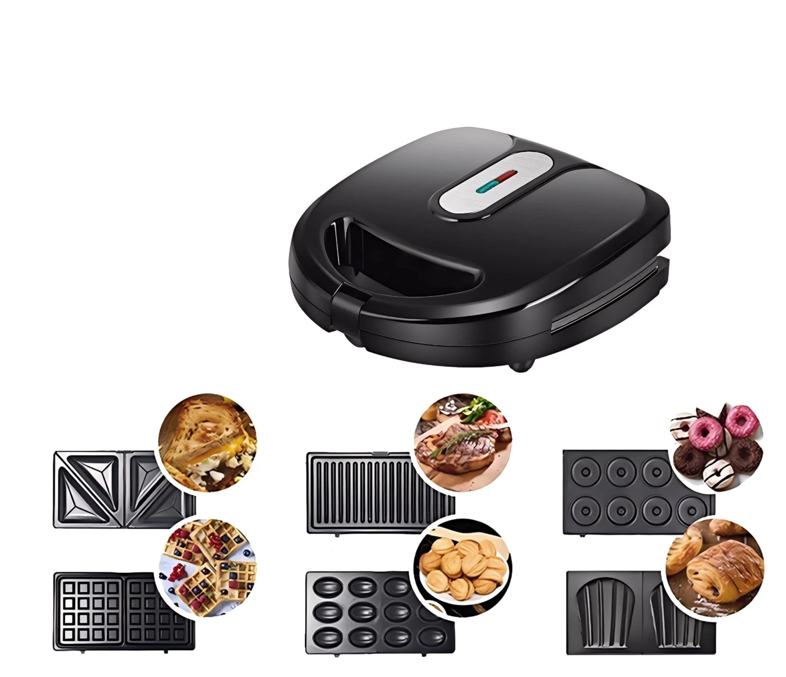 6 in 1 Waffle Maker, Sandwich Maker with Removable Plates, Donut Maker Dual-S...