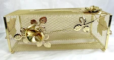 Charming Footed Metal Gold Color Flowered Footed Tissue Box Holder