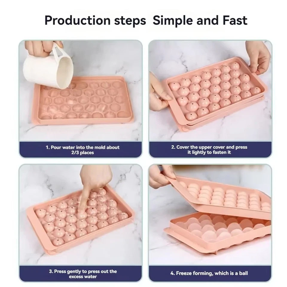 Bandeja redonda para cubitos de hielo 3D con tapa - Molde para hacer bolas de hielo de 33 compartimentos Foto 2 de 4