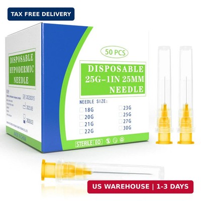 25 Gauge 1 Inch Disposable Needles with Caps - Luer Lock Lab Dispensing Accessor