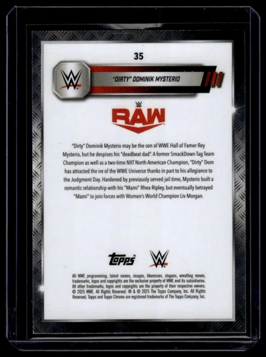2025 Topps Chrome WWE #35 "Dirty" Dominik Mysterio Blue Geometric Refractor #/99 - Picture 2 of 2