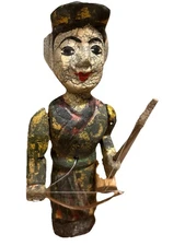 Antique Vtg  Original Paint Vietnamese Marionette Puppet Statue Man Archery 10”