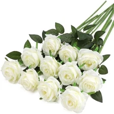 10 White Fake Roses Artificial Silk Flowers Home Wedding Decor