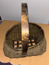 Vintage Hand-Woven Splint Wood Gathering Basket with Bentwood Handle — listing 2