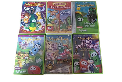 Lot 6 DVD Veggie Tales Home School Bible Religious Children Videos Tested EUC