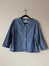 Vintage BTB Better Than Basic Button Front Denim Top V Neck Coastal Country Boho