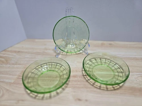 3 Vaseline Uranium Green Block Optic 5 3/8" Cereal Bowl