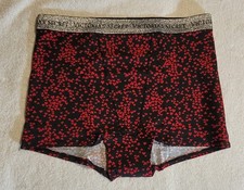 Victoria's Secret High Waist Boyshort Panty Black Red Heart Shine Logo M