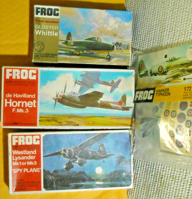 4 FROG kits Gloster Whittle Typhoon Lysander  Hornet  1:72  all complete    NIB