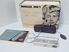 Vintage German Made Minox Spy Camera w/Original Leather Case, Chain & ME 1 Flash