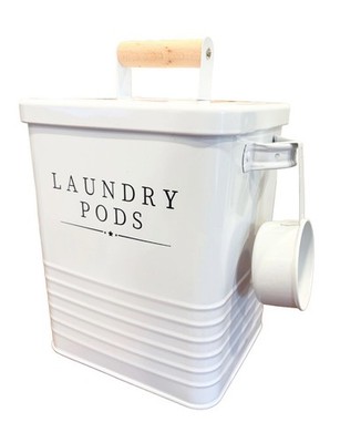 White Laundry Pod Container Box with Lid Handle Farmhouse Laundry Room Decor 