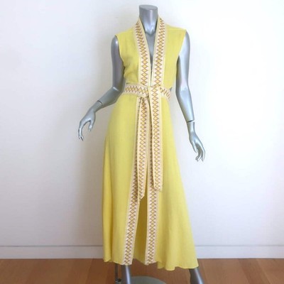 Natacha & Vanessa Thalie Tie-Waist Cutout Maxi Dress Yellow Size Small/Medium