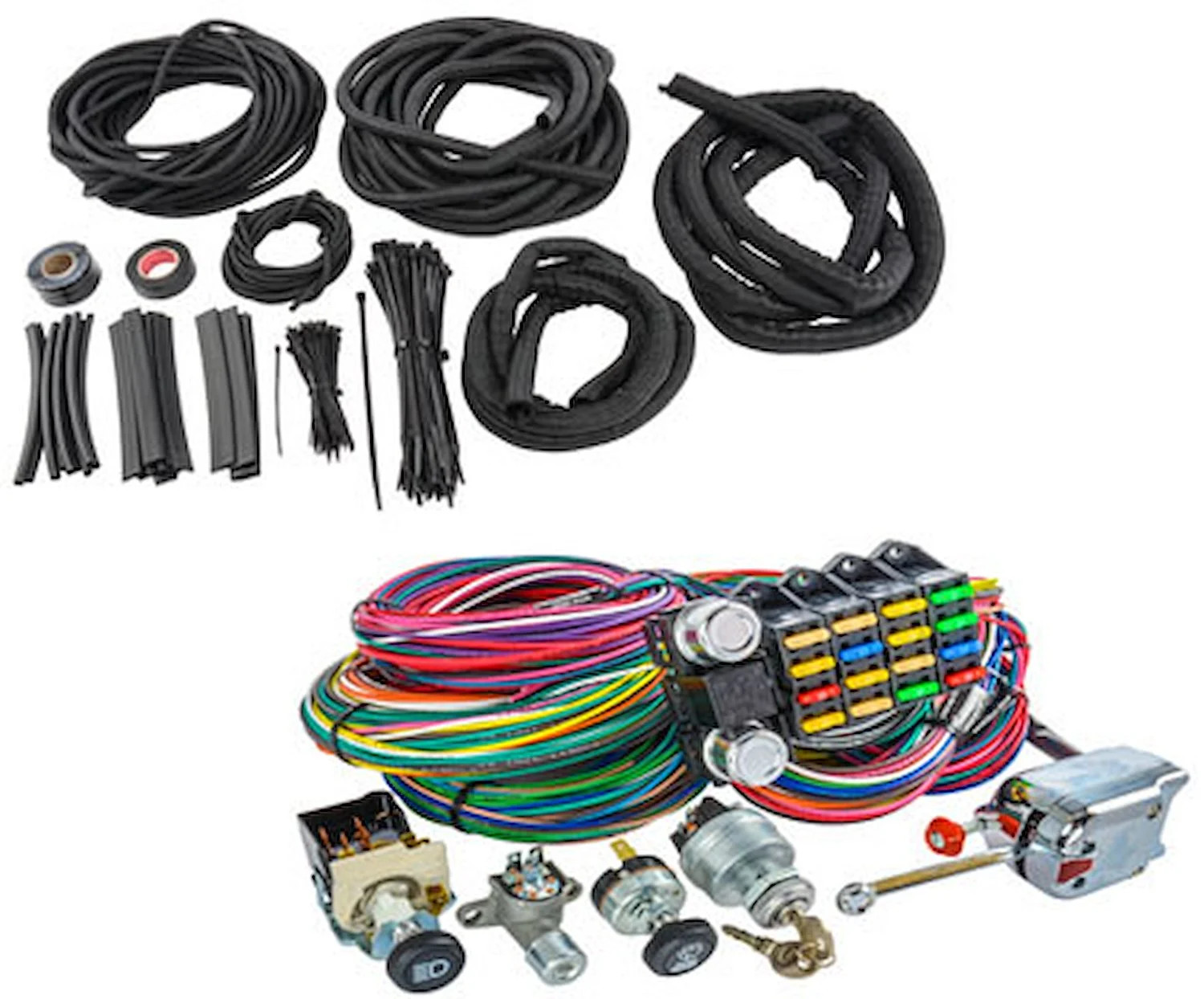 JEGS 10405K2 Universal Wiring Harness & Switch Kit with Woven Braid Chassis Kit