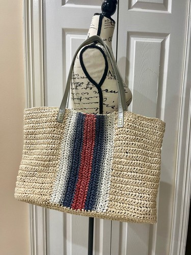 CROCHET STRAW TOTE BAG Boho chic INC AESTHETIC SUMMER BEACHY - Picture 1 of 13