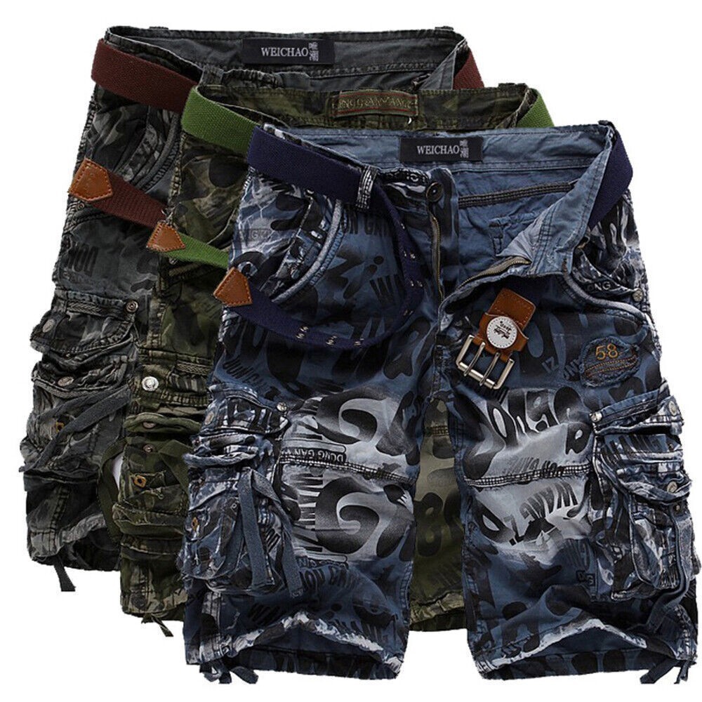 Mens Crosshatch Cargo Shorts Camo Combat Army Long Military Knee